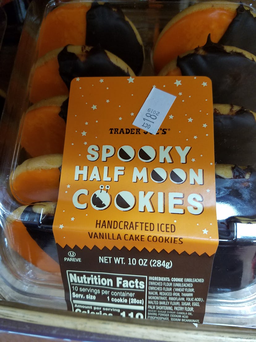 Trader Joe's Spooky Half Moon Cookies are a Halloween version of black-and-white cookies.