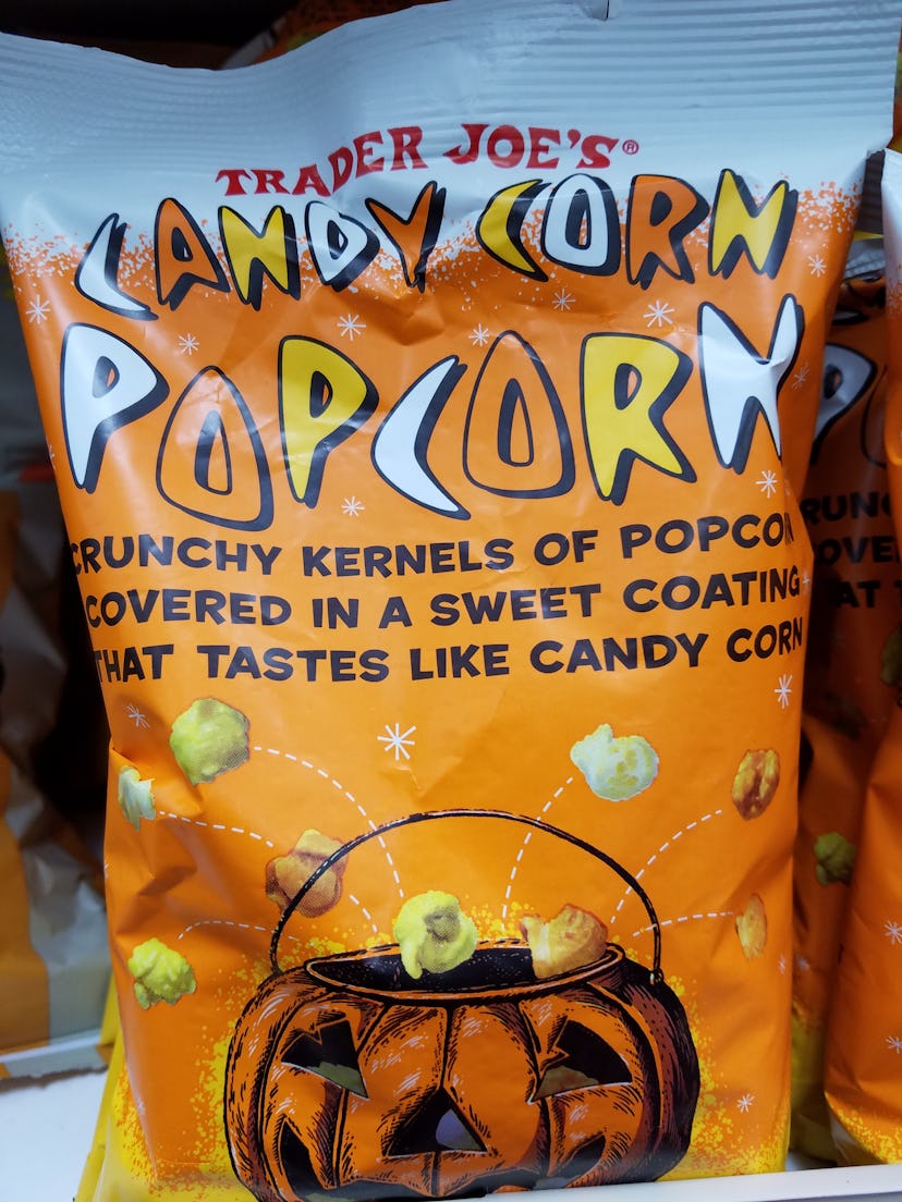 Trader Joe's candy-corn-flavored popcorn combines two favorite seasonal flavors. 