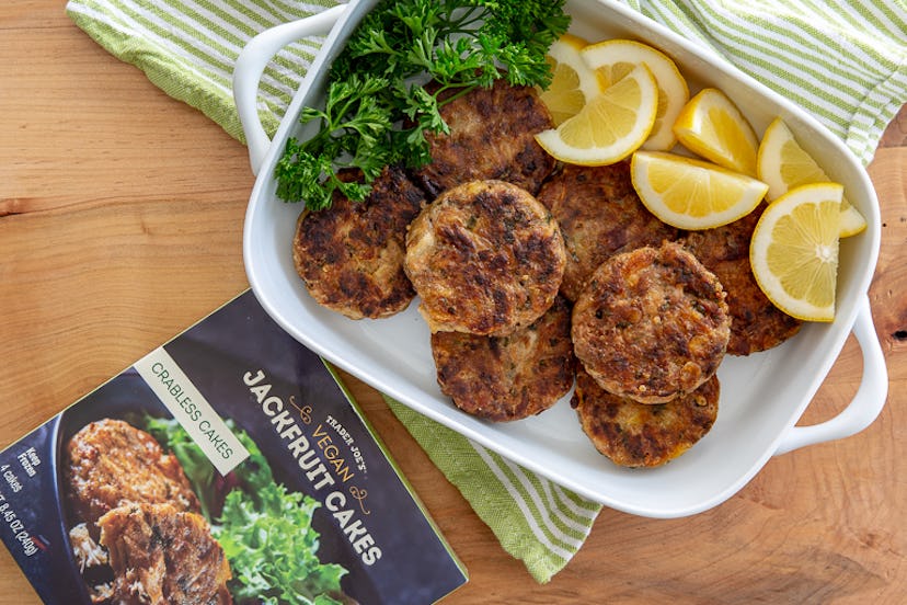 These jackfruit cakes make for the best (and quickest) vegan meal. Image credit: Trader Joe's