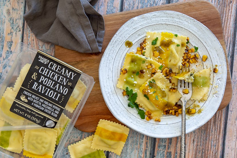 Enjoy this creamy chicken and poblano ravioli in six minutes or less. Image credit: Trader Joe's