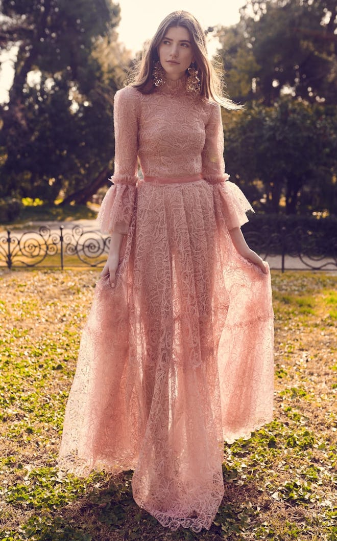 Gossamer Lace Dress With Fluted Sleeves