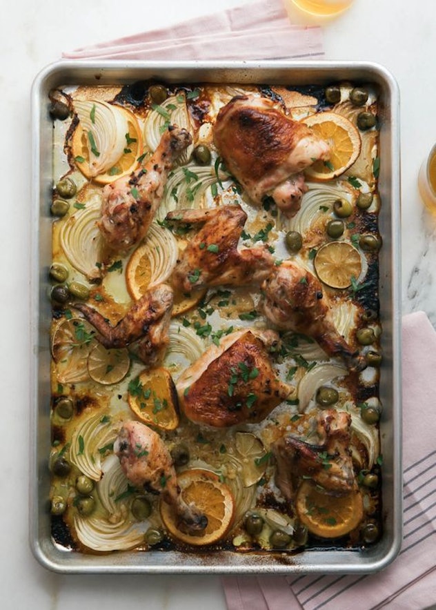 sheet pan recipes with chicken thighs, mojo sheet pan chicken