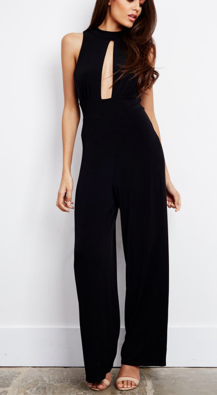 Love Sleeveless Wide Leg Keyhole Jumpsuit With Open Back In Black