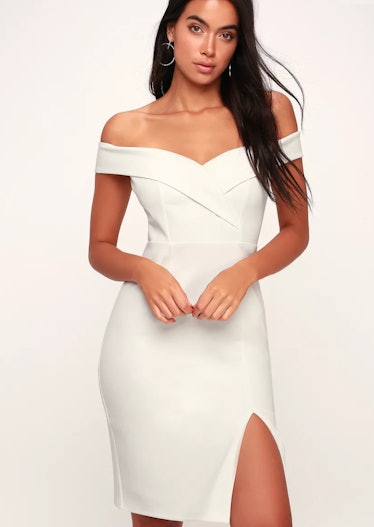 Classic Glam White Off-the-Shoulder Bodycon Dress
