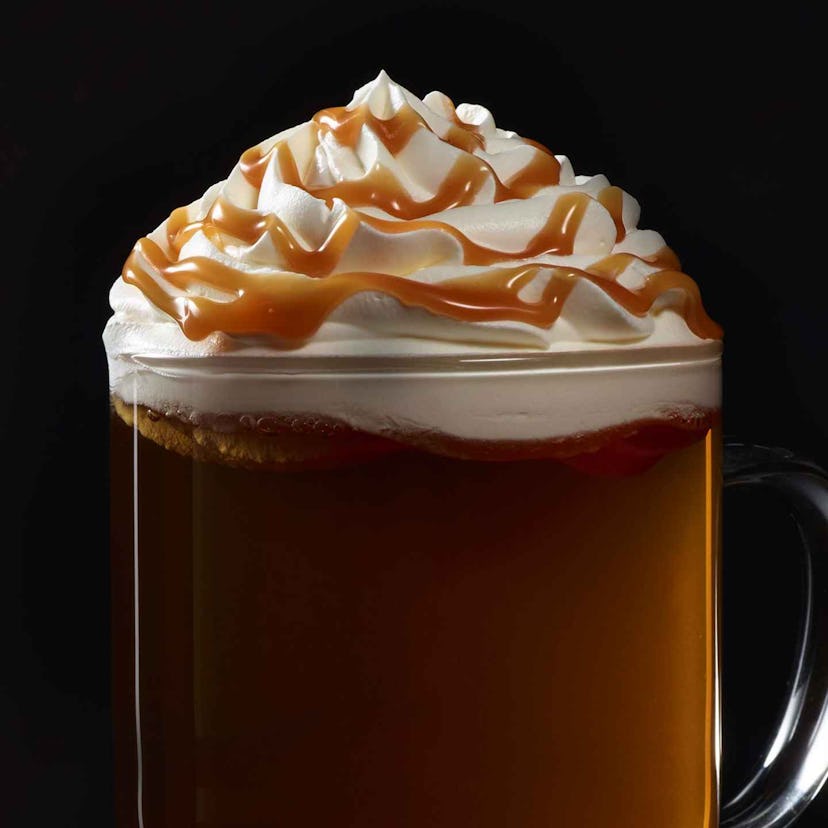 A Caramel Apple Spice drink at Starbucks, which can be used to order a "chai-der."