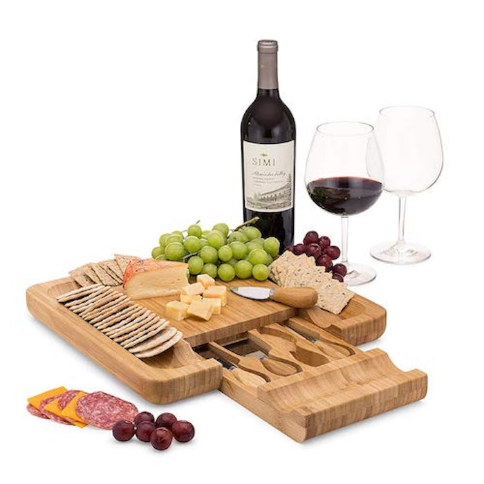 Bamboo Cheese Board Set With Cutlery In Slide-Out Drawer