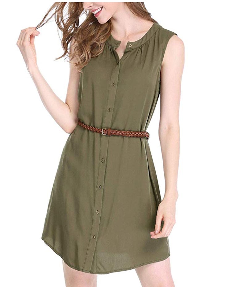 Allegra K Women's Sleeveless Button Down Crew Neck Above Knee Belted Vintage Shirtdress