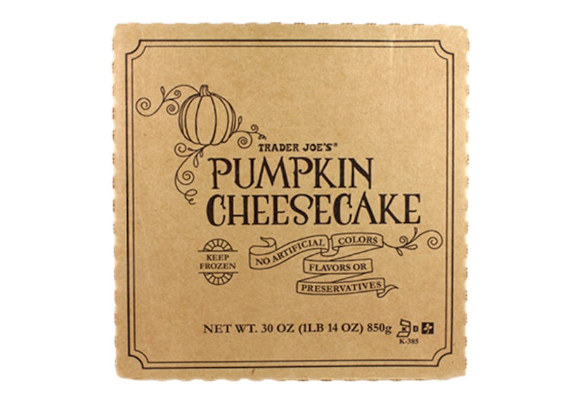 A picture of the pumpkin cheesecake package from Trader Joe's. 