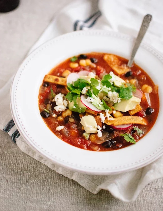 The vegetarian tortilla soup from Cookie and Kate is ready in 30 minutes or less