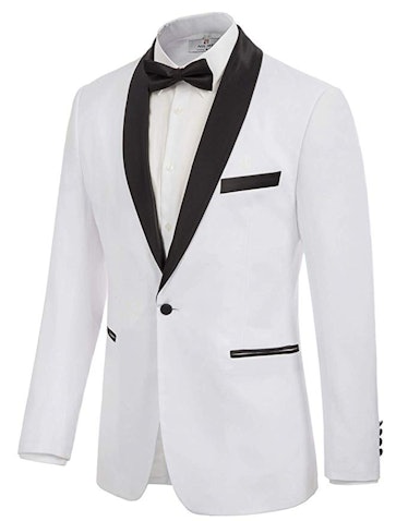 PAUL JONES Men's Prom Tuxedo Jacket Satin Shawl Lapel Slim Fit Blazer Suit