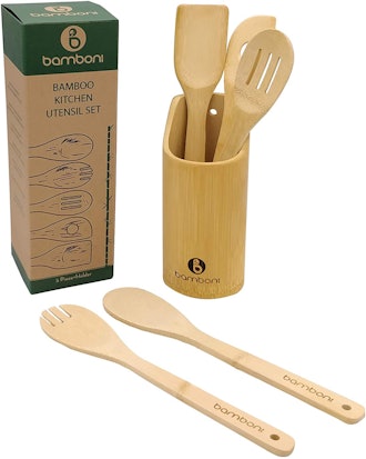 Bamboni Bamboo Cooking Utensils Set with Holder (6-pieces)