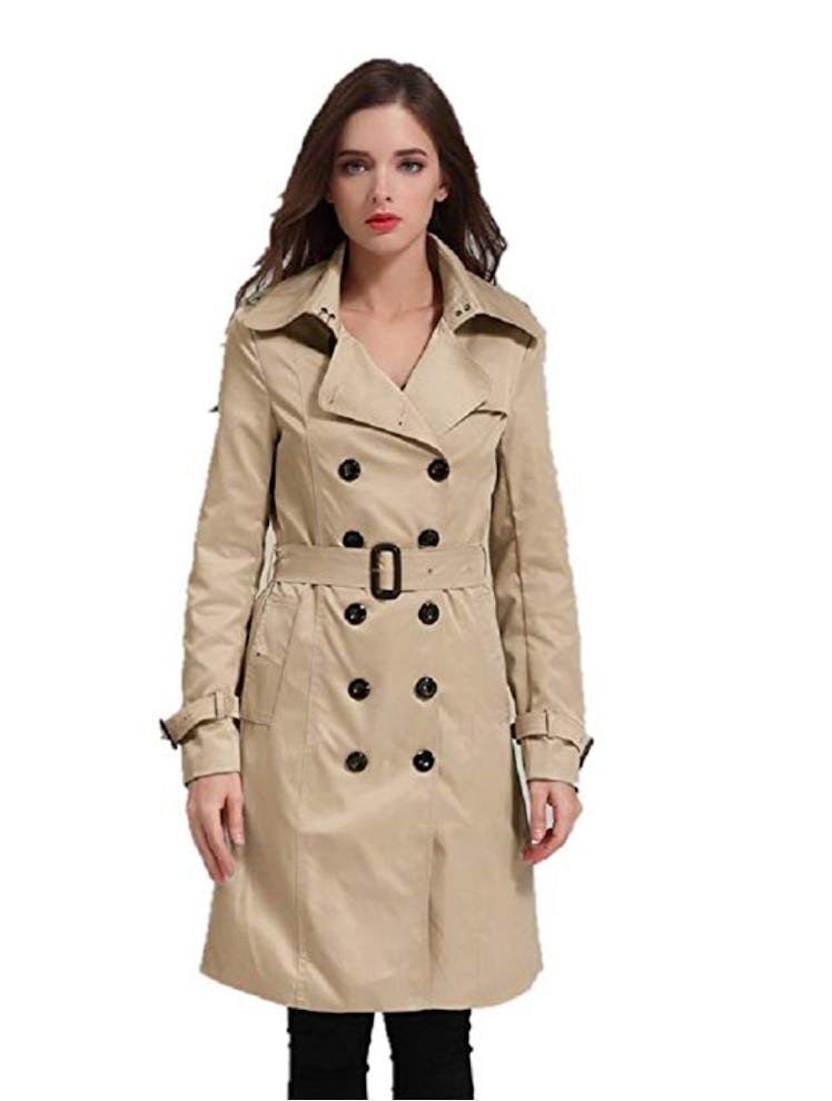 EORISH Women British Double Breasted Slim Long Trench Coat Windbreaker