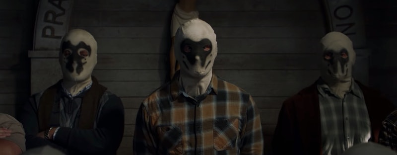 pictures of men with a Rorschach masks in the Watchmen trailer