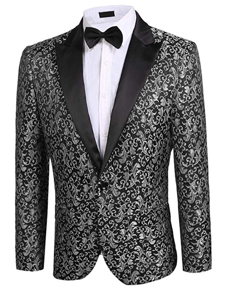 JINIDU Men's Floral Party Dress Suit Stylish Dinner Jacket Wedding Blazer Prom Tuxedo