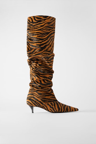 Leather Animal Print Kitten Heel Boots 
