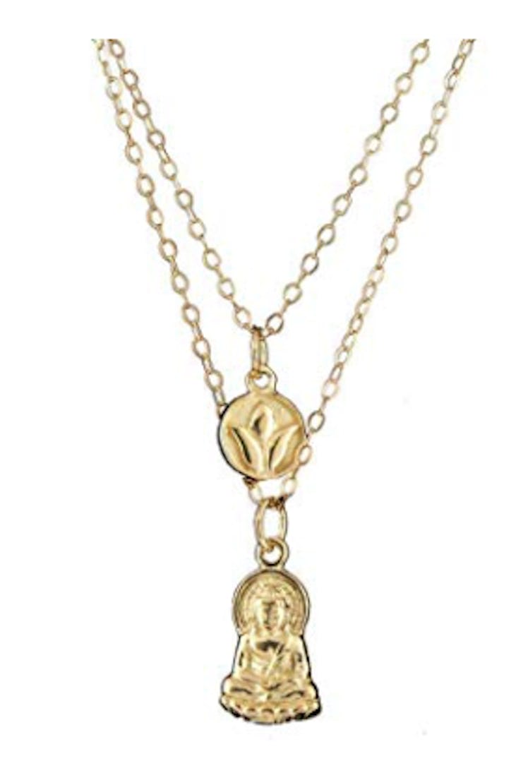 Lotus Bud and Buddha Charm Pendants on Layered 16 and 18 inch chains