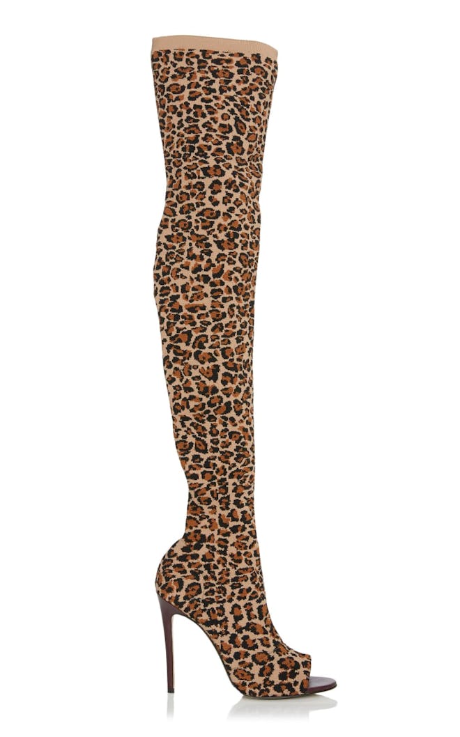 Jasmine Leopard-Print Stretch-Knit Thigh Boots