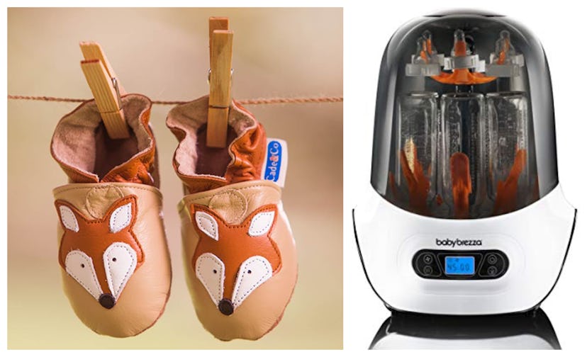 baby fox shoes, and a bottle sterilizer.