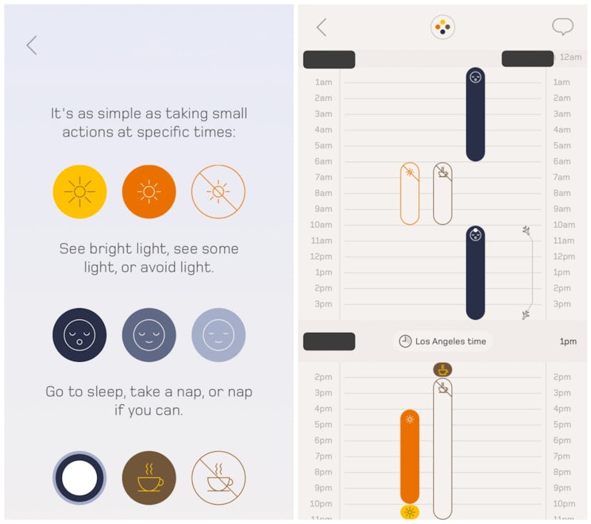 Screenshot of an individual plan from the Timeshifter jet lag app.