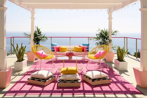 Relax on the open-air "meditation terrace" of Barbie's Malibu Dreamhouse on Airbnb.