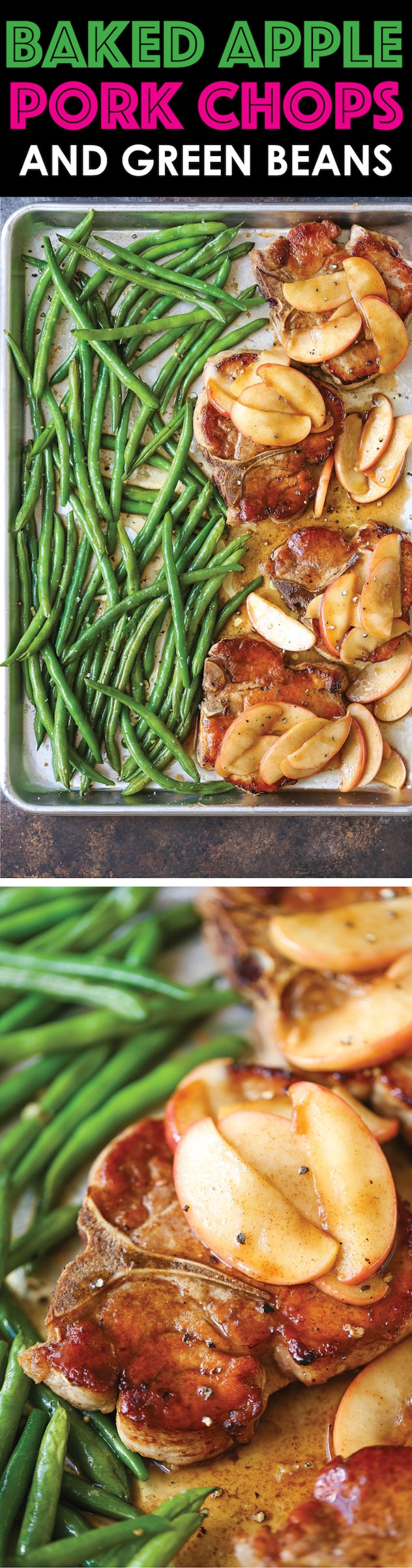 sheet pan recipes with pork, Baked Apple Pork Chops And Green Beans