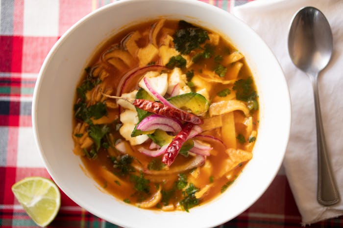 Chicken Tortilla Soup in white bowl