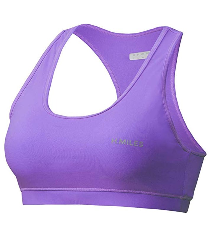 H.MILES Sports Bra for Women Wirefree Racerback Crop Top with Removable Pads