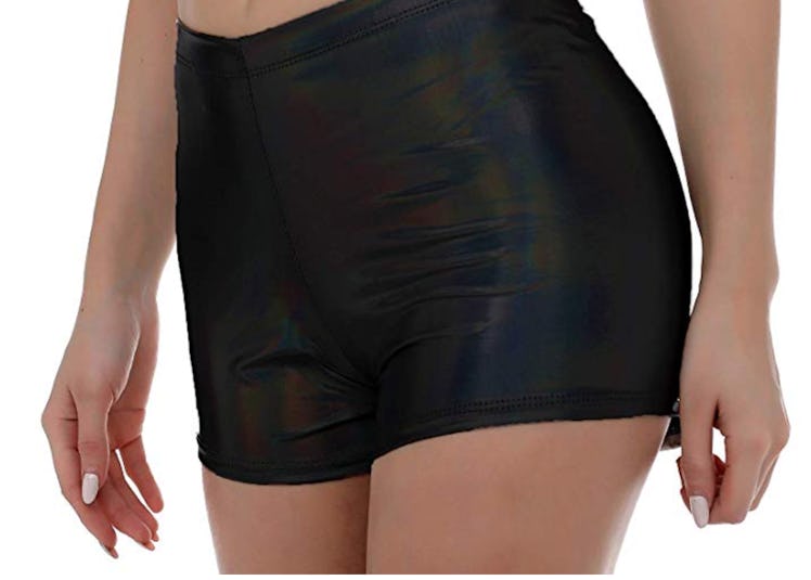 NIliker Women Leather Metallic Shiny Short