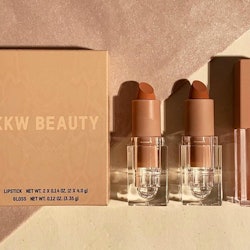 KKW Beauty's 2019 holiday collection reveals a trio of glamorous lipstick and lip gloss that are Kim...
