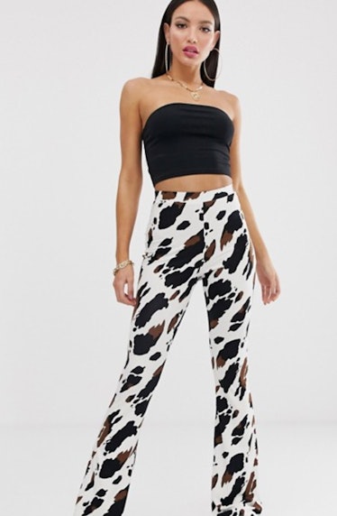 Asos Design Tall Flare Pants in Cow Print