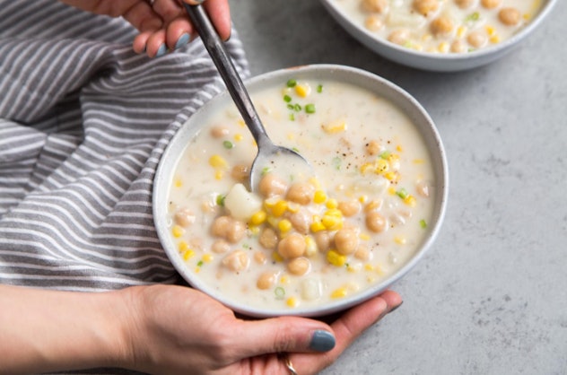 The Chickpea Corn Chowder recipe from The Little Epicurean is filled with healthy pulses and plant-b...