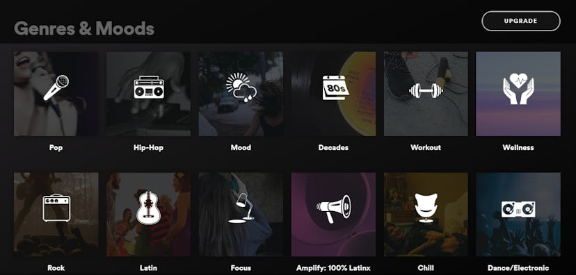 Genres and Moods playlists on Spotify are a good way to find new music