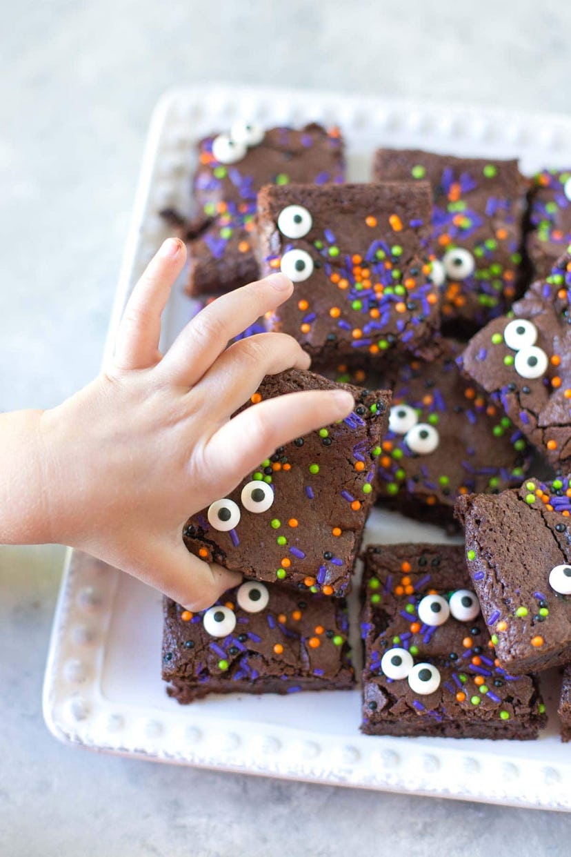 These Halloween brownies are easy to make and feature edible candy eyes.