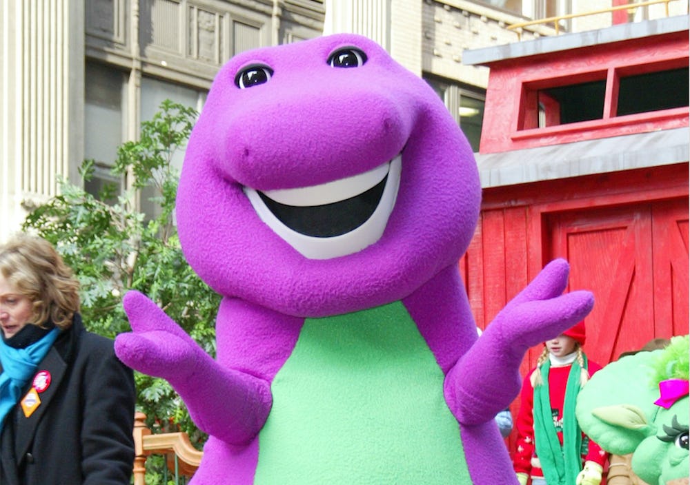 plastic barney costume for adults