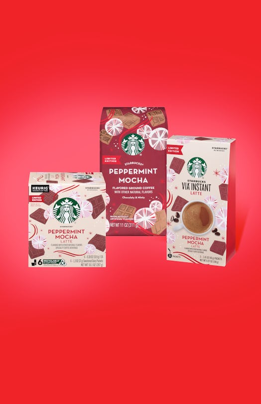 Starbucks' At-Home Holiday 2019 Coffee Collection has three different options for a Peppermint Mocha...