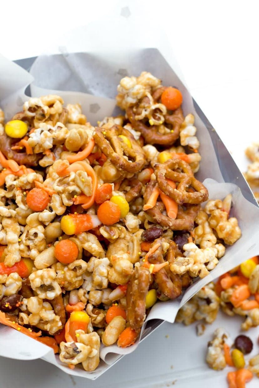 This Halloween sheet pan party mix is a sweet and salty treat.