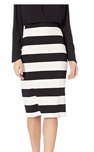 Women's Black N Ivory Stripe Pencil Skirt