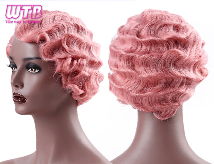 WTB Synthetic Short Curly Pink Cute Wig for Red Finger Waves