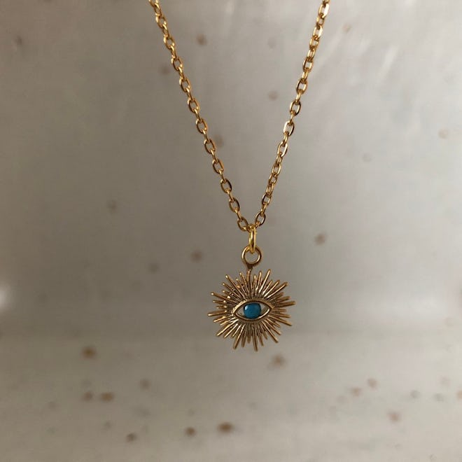 Gold Cubic Zirconia Evil Eye Necklace 