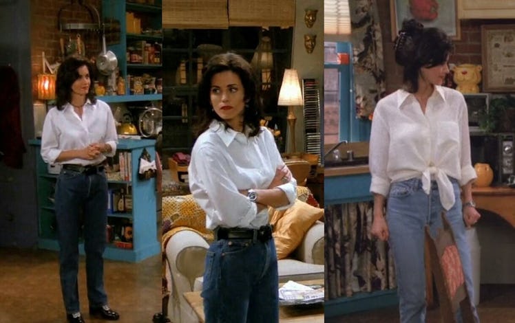 Monica's white shirts and jeans are a great Friends Halloween costume idea 