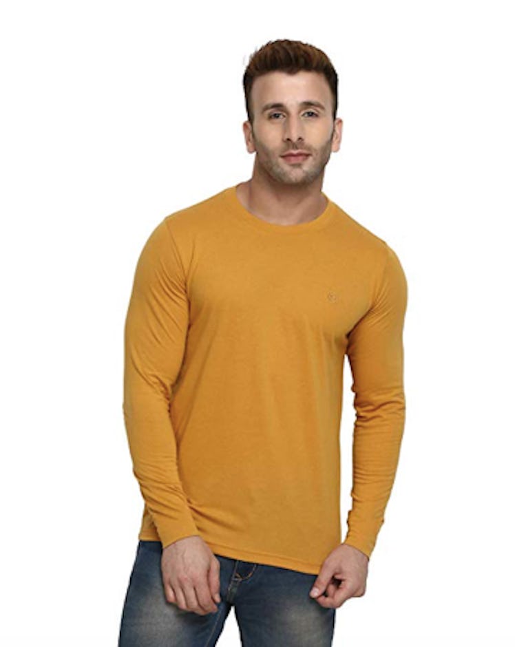  Men's Long Sleeve Cotton Round Neck Tshirt