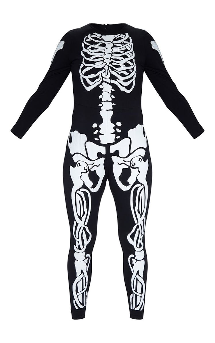 Plus Black Skeleton Print Long Sleeve Jumpsuit