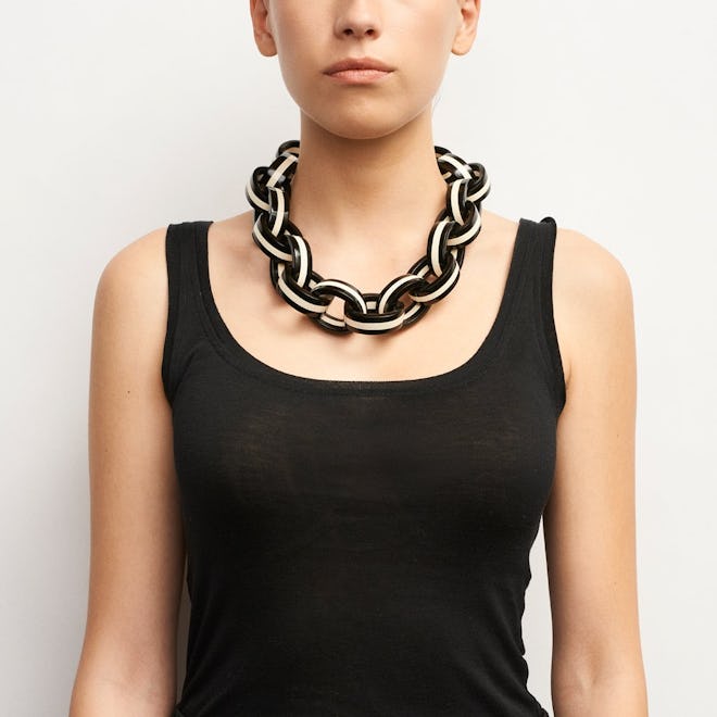 Black and White Striped Link Necklace