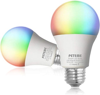 Peteme Smart LED WiFi Multicolor Light Bulb (2-Pack)
