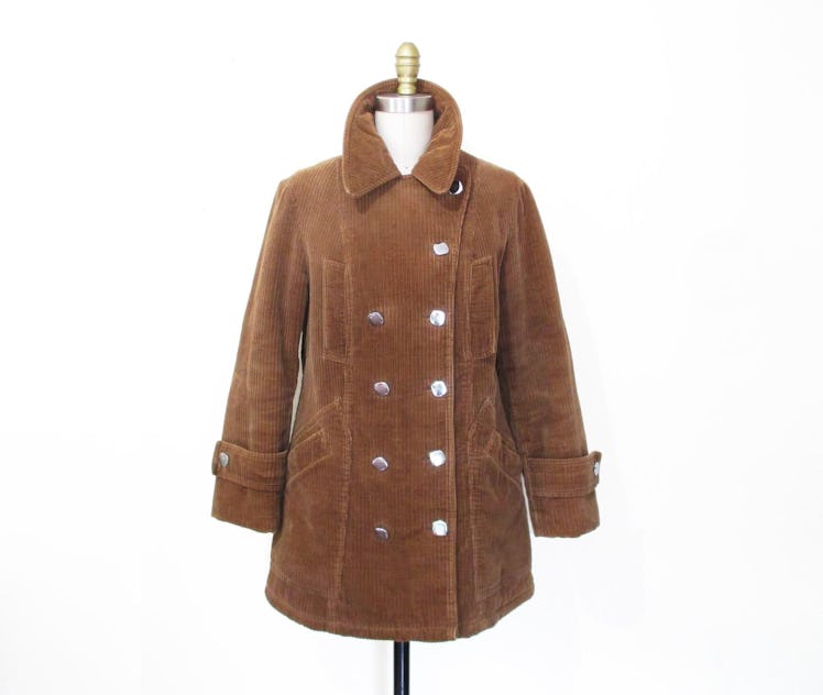Vintage 1960s Corduroy Coat | Double Breasted 1960s 70s Coat