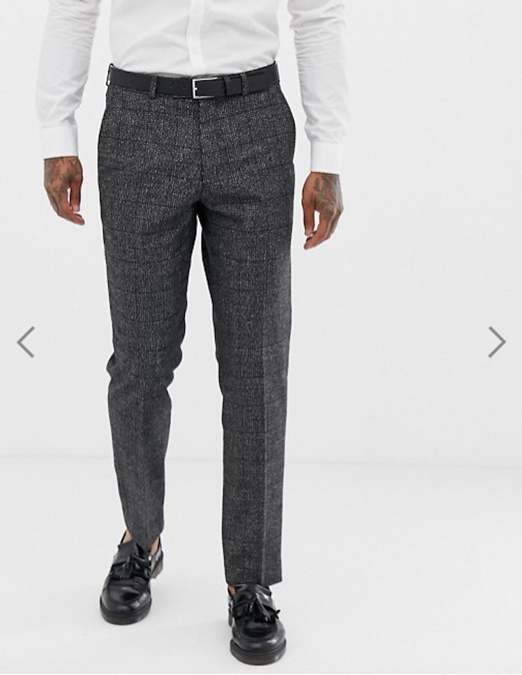 Harry Brown Textured Slim Fit Gray Check Suit Pants