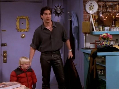 Ross wearing leather pants makes for a classic Friends Halloween costume of his character