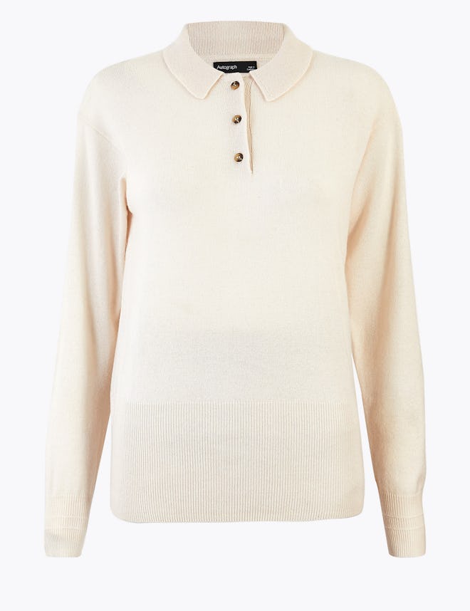 Knitted Wool Rich Polo Shirt With Cashmere