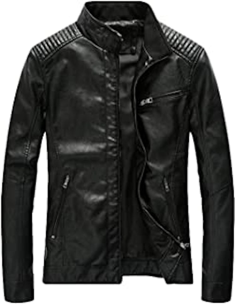 Youhan Men's Casual Zip Up Slim Bomber Faux Leather Jacket