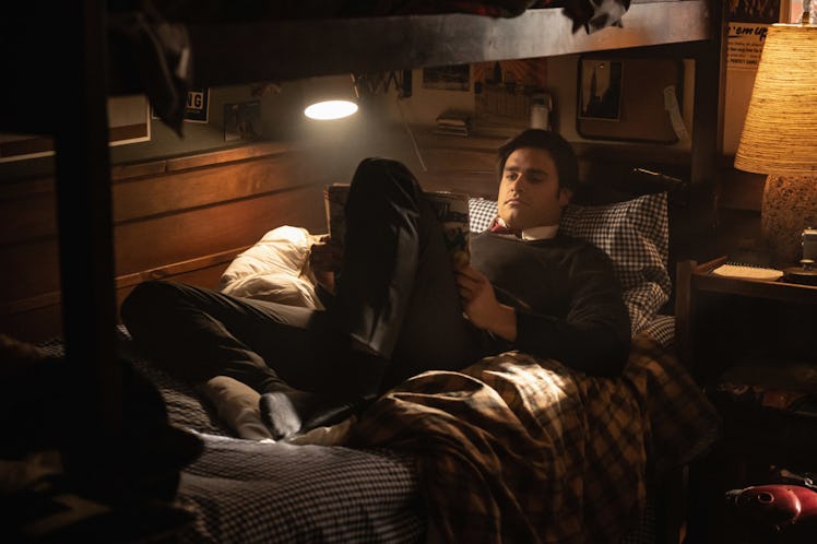 Moose reading in bed at Stonewall Prep in 'Riverdale'